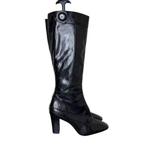 Franco Sarto Y2K-Style Black Faux-Leather Knee High 4" Heeled Boots, Size 10M